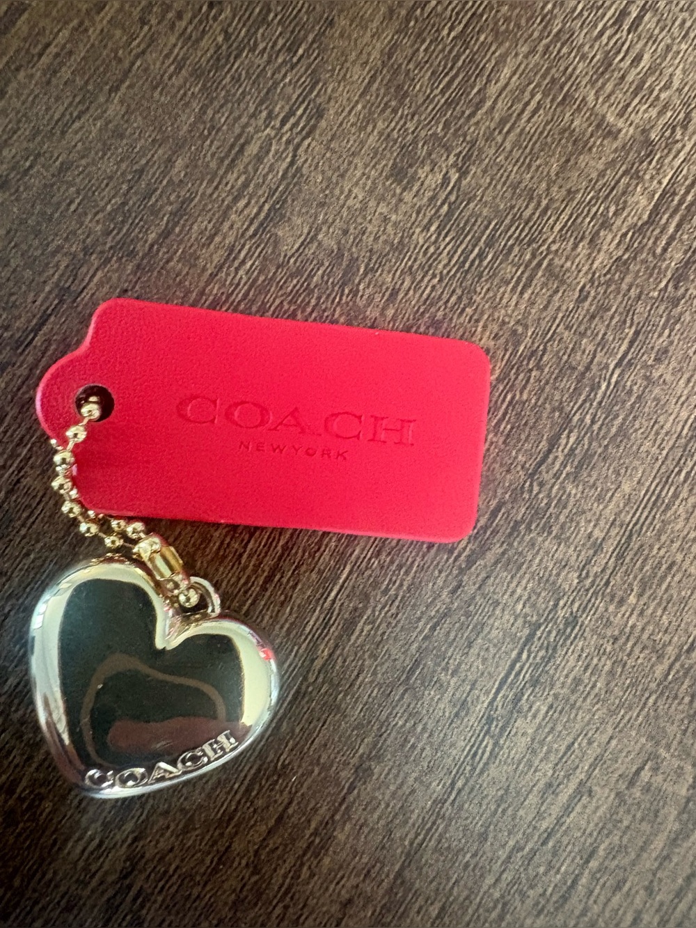Coach Red & Gold Heart Bag Charm Keychain Key Ring New - Picture 7 of 7